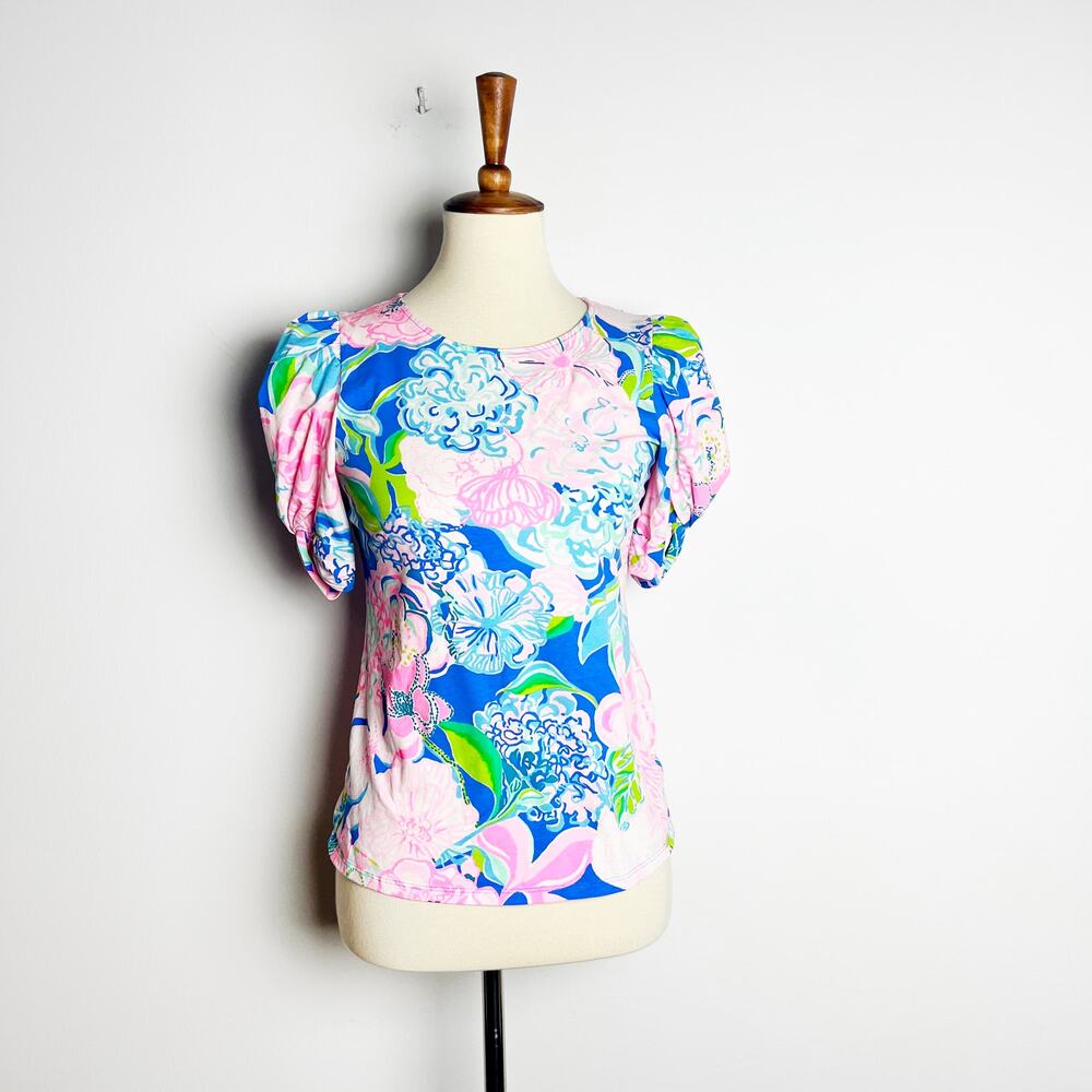 Lilly Pulitzer short sleeve puffs style shirt pink & blue Size Extra Small